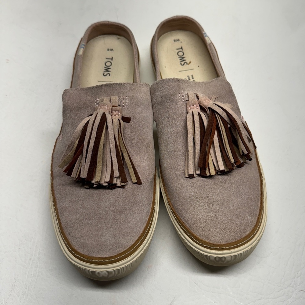 TOMS Suede Tassel Mule Slip On 10012407 Powder Sunrise Blush Women's Size 8